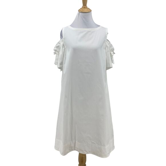 J. Jill Ponte Knit Shift Dress Womens S Small White Cold Shoulder Bow Details - Picture 1 of 14